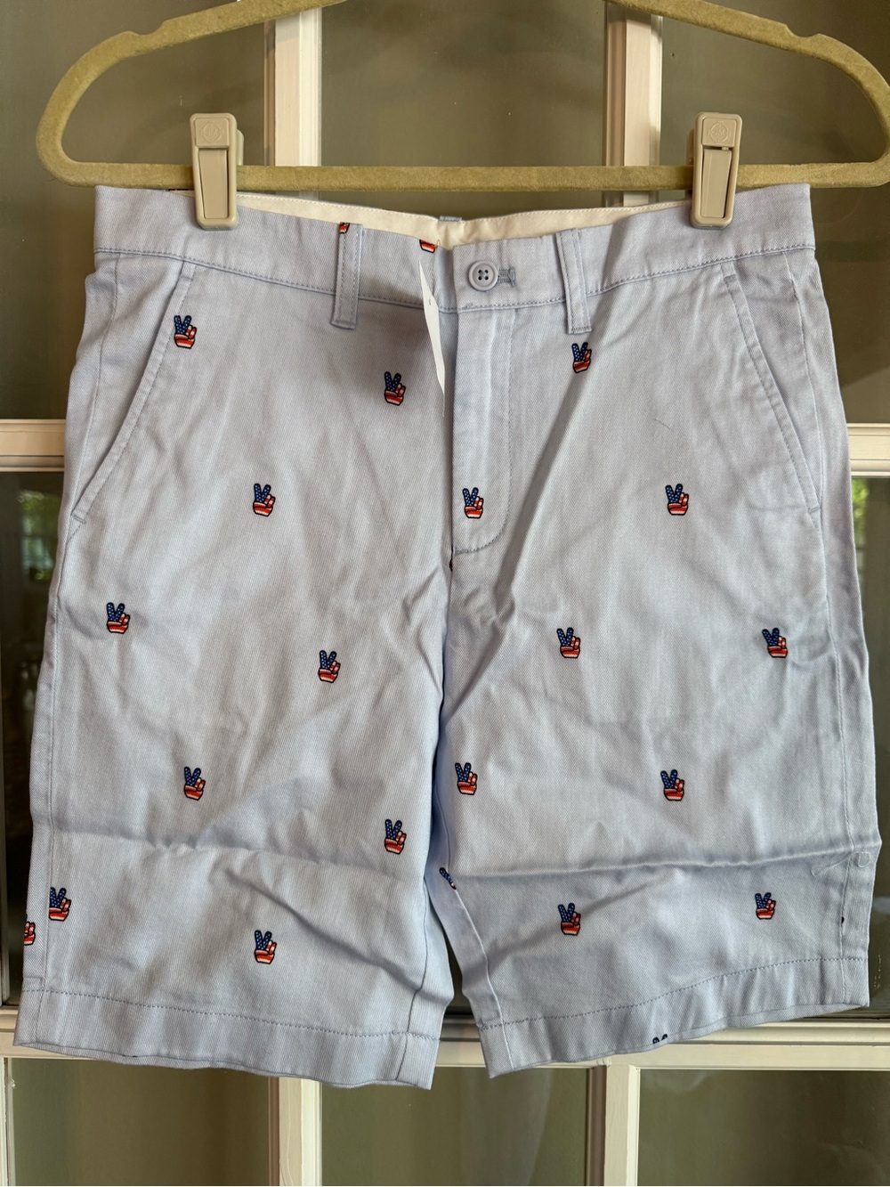 New w Tags J. Crew Cuts Light Blue Embroidered USA Peace-Print Kids Shorts Sz 12